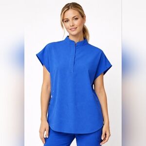 FIGS Women’s Technical Collection Scrub Blue Sleeveless Mandarin Collar Size S